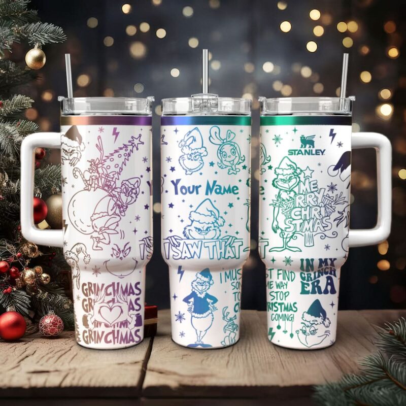 The Grinch Movies Christmas Custom Stanley Quencher 40oz Stainless Steel Tumbler With Handle - Threewoofs
