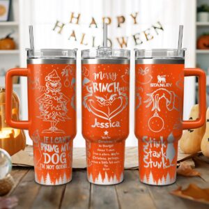 The Grinch Movies Christmas Custom Stanley Quencher 40oz Stainless Steel Tumbler With Handle - Threewoofs