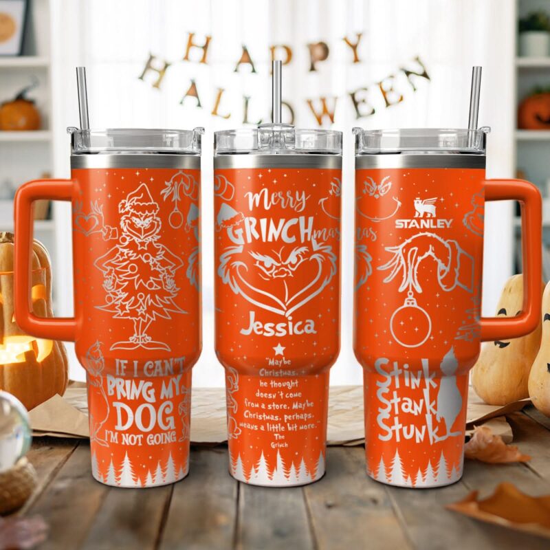 The Grinch Movies Christmas Custom Stanley Quencher 40oz Stainless Steel Tumbler With Handle - Threewoofs