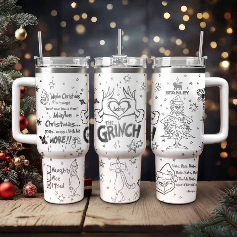 The Grinch Movies Christmas Custom Stanley Quencher 40oz Stainless Steel Tumbler With Handle - Threewoofs