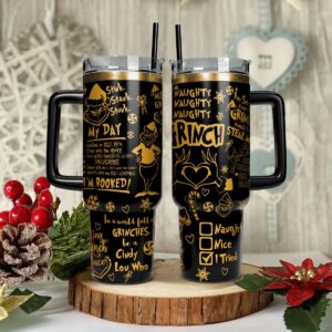The Grinch Movies Christmas Custom Stanley Quencher 40oz Stainless Steel Tumbler With Handle - Threewoofs