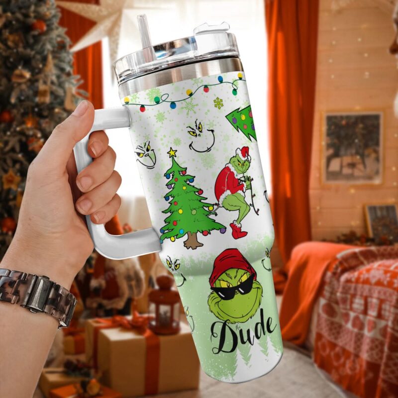 The Grinch Movies Christmas Custom Stanley Quencher 40oz Stainless Steel Tumbler With Handle - Threewoofs - Image 5
