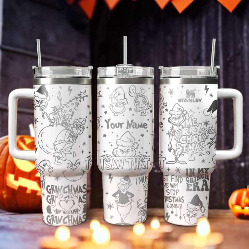 The Grinch Movies Christmas Custom Stanley Quencher 40oz Stainless Steel Tumbler With Handle - Threewoofs