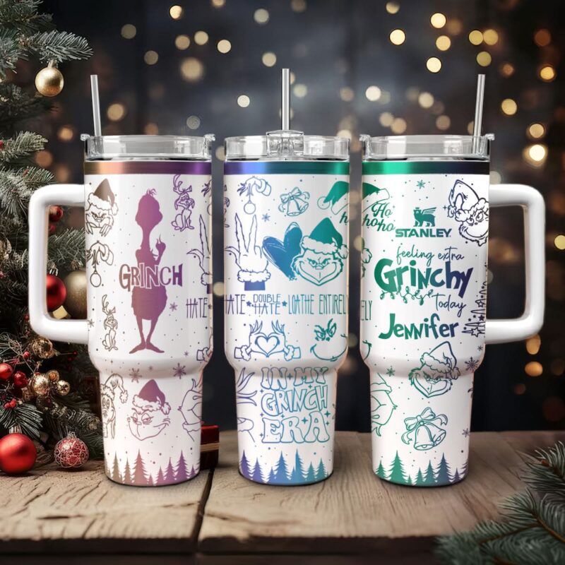 The Grinch Movies Christmas Custom Stanley Quencher 40oz Stainless Steel Tumbler With Handle - Threewoofs