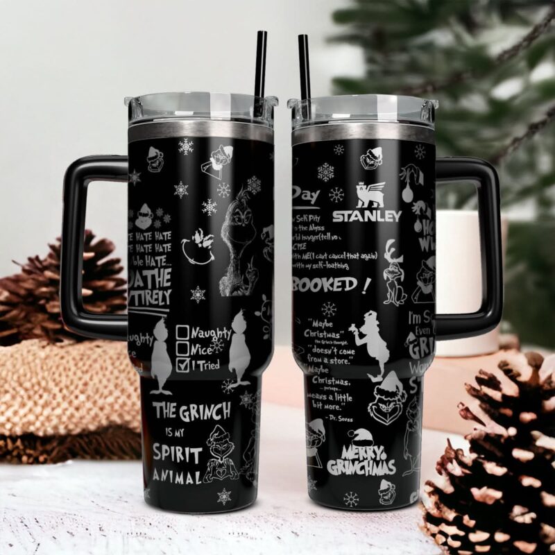 The Grinch Movies Christmas Custom Stanley Quencher 40oz Stainless Steel Tumbler With Handle - Threewoofs