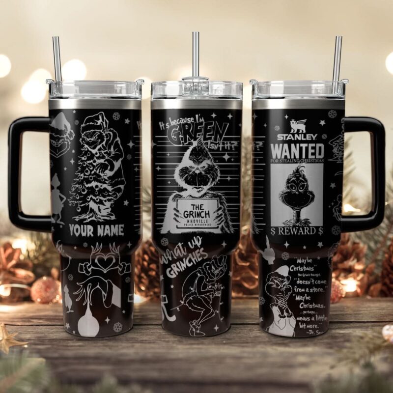 The Grinch Movies Christmas Custom Stanley Quencher 40oz Stainless Steel Tumbler With Handle - Threewoofs