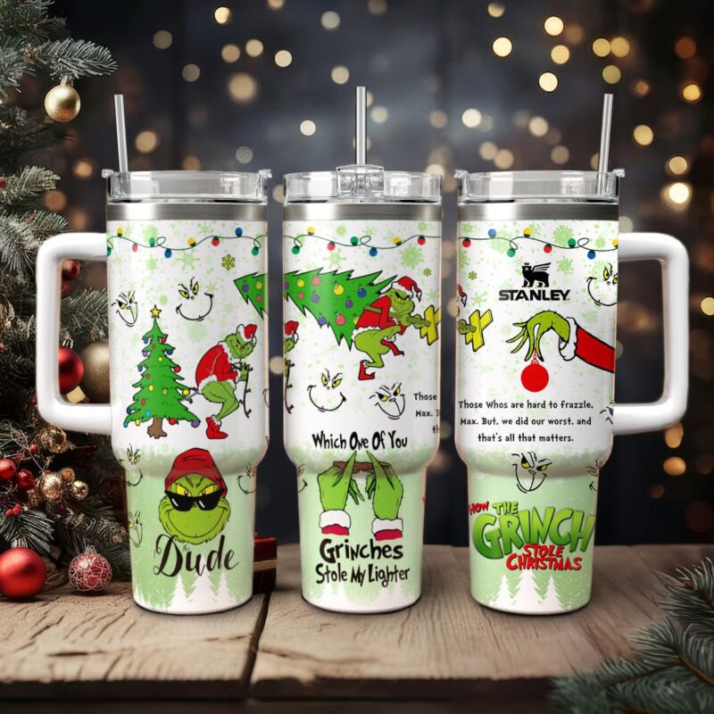 The Grinch Movies Christmas Custom Stanley Quencher 40oz Stainless Steel Tumbler With Handle - Threewoofs - Image 3