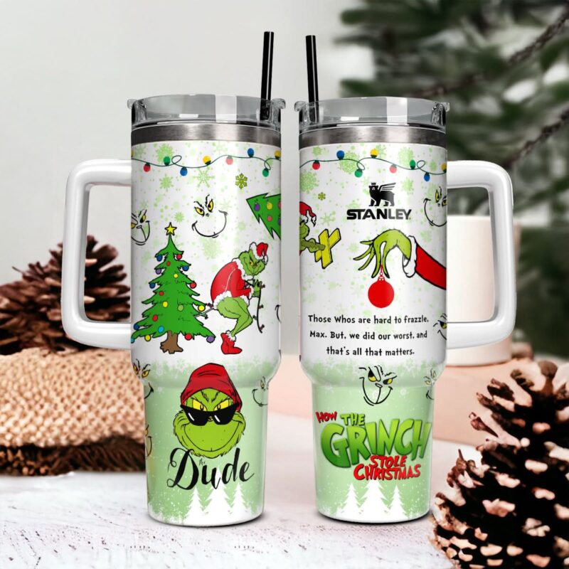 The Grinch Movies Christmas Custom Stanley Quencher 40oz Stainless Steel Tumbler With Handle - Threewoofs - Image 4