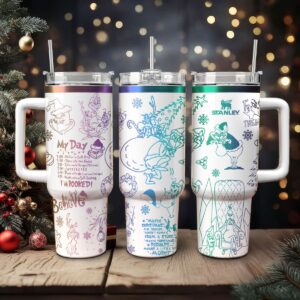 The Grinch Movies Christmas Custom Stanley Quencher 40oz Stainless Steel Tumbler With Handle - Threewoofs