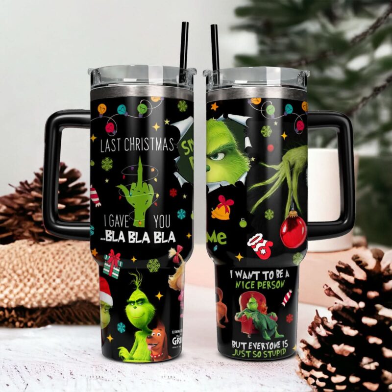The Grinch Movies Christmas Custom Stanley Quencher 40oz Stainless Steel Tumbler With Handle - Threewoofs - Image 3