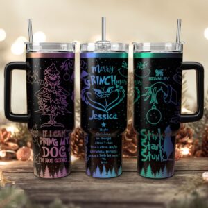 The Grinch Movies Christmas Custom Stanley Quencher 40oz Stainless Steel Tumbler With Handle - Threewoofs
