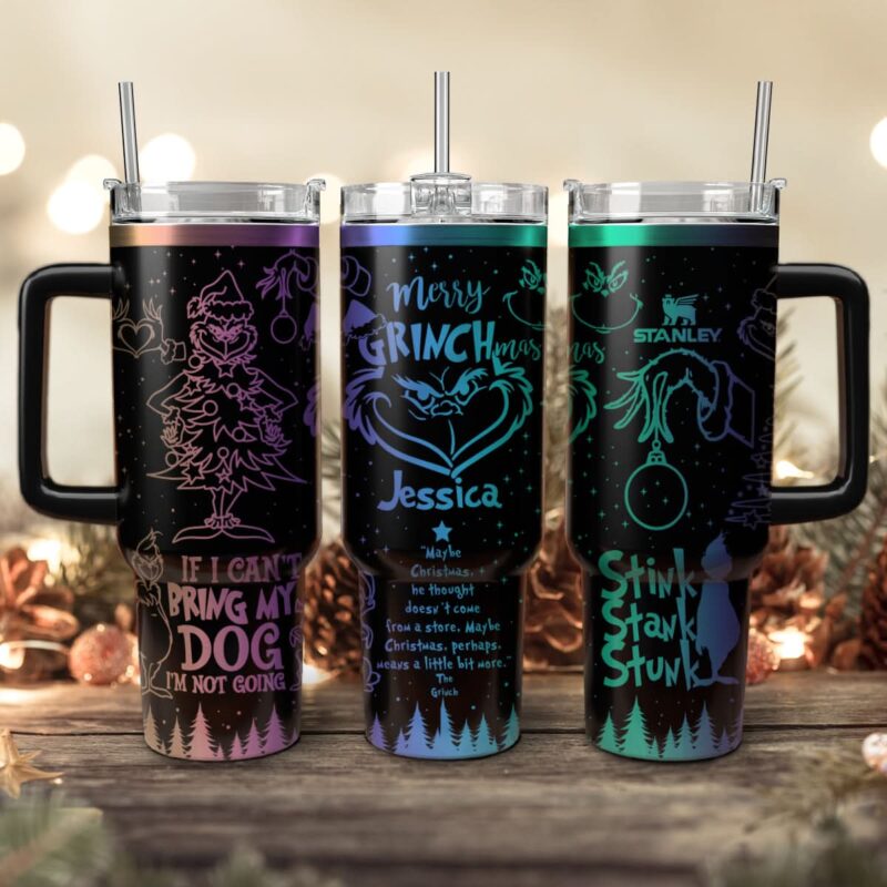 The Grinch Movies Christmas Custom Stanley Quencher 40oz Stainless Steel Tumbler With Handle - Threewoofs