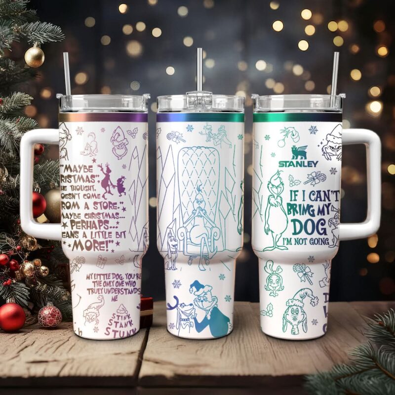 The Grinch Movies Christmas Custom Stanley Quencher 40oz Stainless Steel Tumbler With Handle - Threewoofs