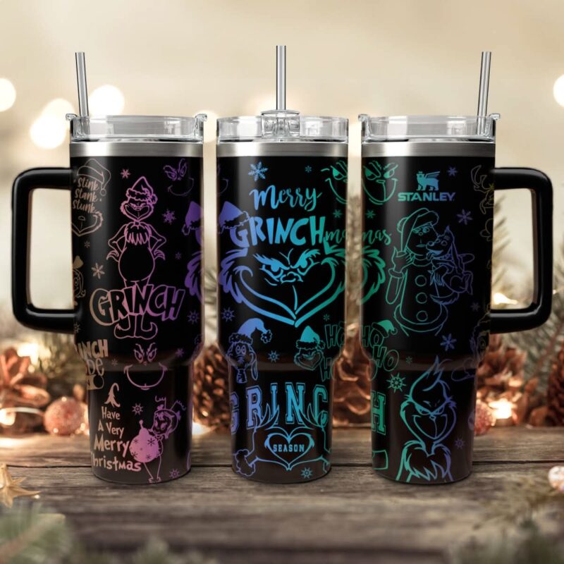 The Grinch Movies Christmas Custom Stanley Quencher 40oz Stainless Steel Tumbler With Handle - Threewoofs