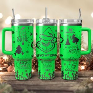The Grinch Movies Christmas Custom Stanley Quencher 40oz Stainless Steel Tumbler With Handle - Threewoofs