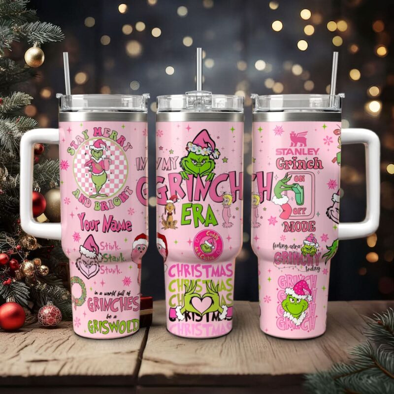 The Grinch Movies Christmas Custom Stanley Quencher 40oz Stainless Steel Tumbler With Handle - Threewoofs