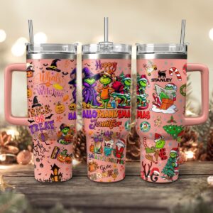 The Grinch Movies Christmas With Halloween Custom Stanley Quencher 40oz Stainless Steel Tumbler With Handle - Threewoofs