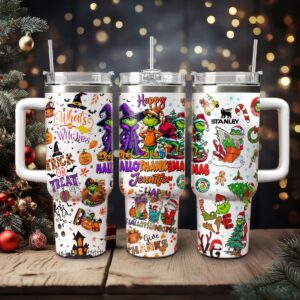 The Grinch Movies Christmas With Halloween Custom Stanley Quencher 40oz Stainless Steel Tumbler With Handle - Threewoofs