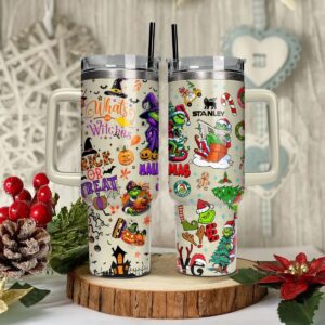 The Grinch Movies Christmas With Halloween Custom Stanley Quencher 40oz Stainless Steel Tumbler With Handle - Threewoofs