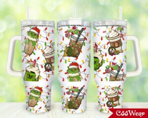 Festive Grinch Holiday Tumbler with Straw - Double Wall Insulated Mug