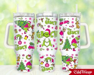 Festive Grinch Tumbler with Straw - 40oz Christmas Drinkware