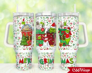 Festive Grinch-Themed Holiday Tumbler with Handle - Perfect Christmas Gift!