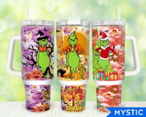 Festive Grinch Tumbler Set - Halloween, Thanksgiving & Christmas Designs