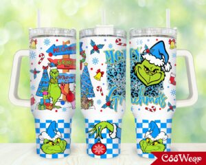 Festive Grinch Christmas Tumbler with Handle - Holiday Cheer in Every Sip