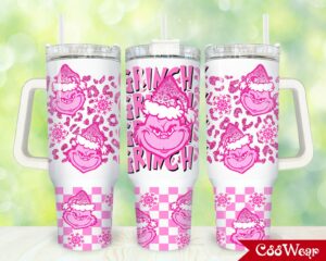 Festive Pink Grinch Tumbler - 40oz Insulated Holiday Travel Mug