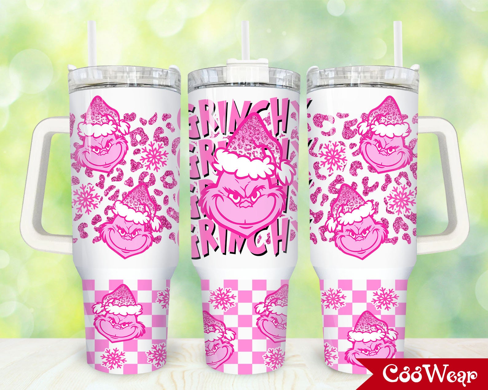 Festive Pink Grinch Tumbler - 40oz Insulated Holiday Travel Mug