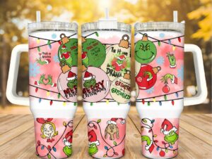 Festive Grinch Christmas Tumbler with Handle - Holiday Cheer for All Ages