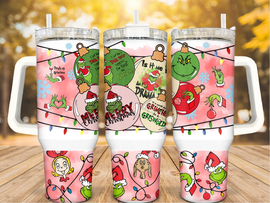 Festive Grinch Christmas Tumbler with Handle - Holiday Cheer for All Ages