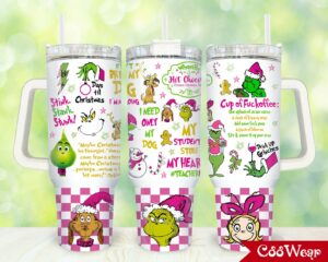 Grinch-Inspired Christmas Tumbler with Fun Holiday Quotes