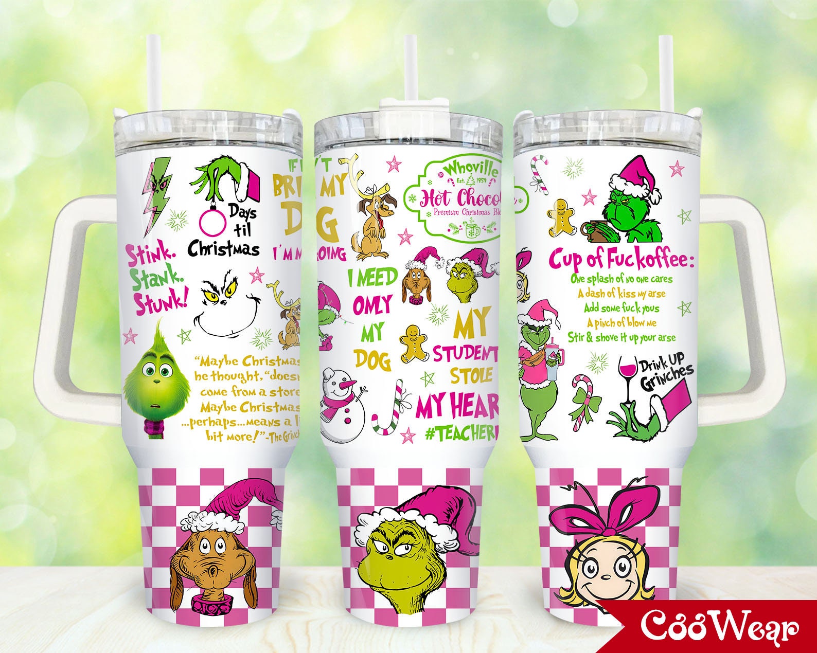 Grinch-Inspired Christmas Tumbler with Fun Holiday Quotes
