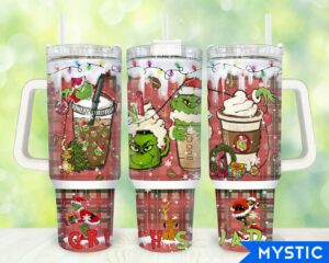 Festive Grinch-Themed Holiday Tumbler with Lid and Straw - 40oz