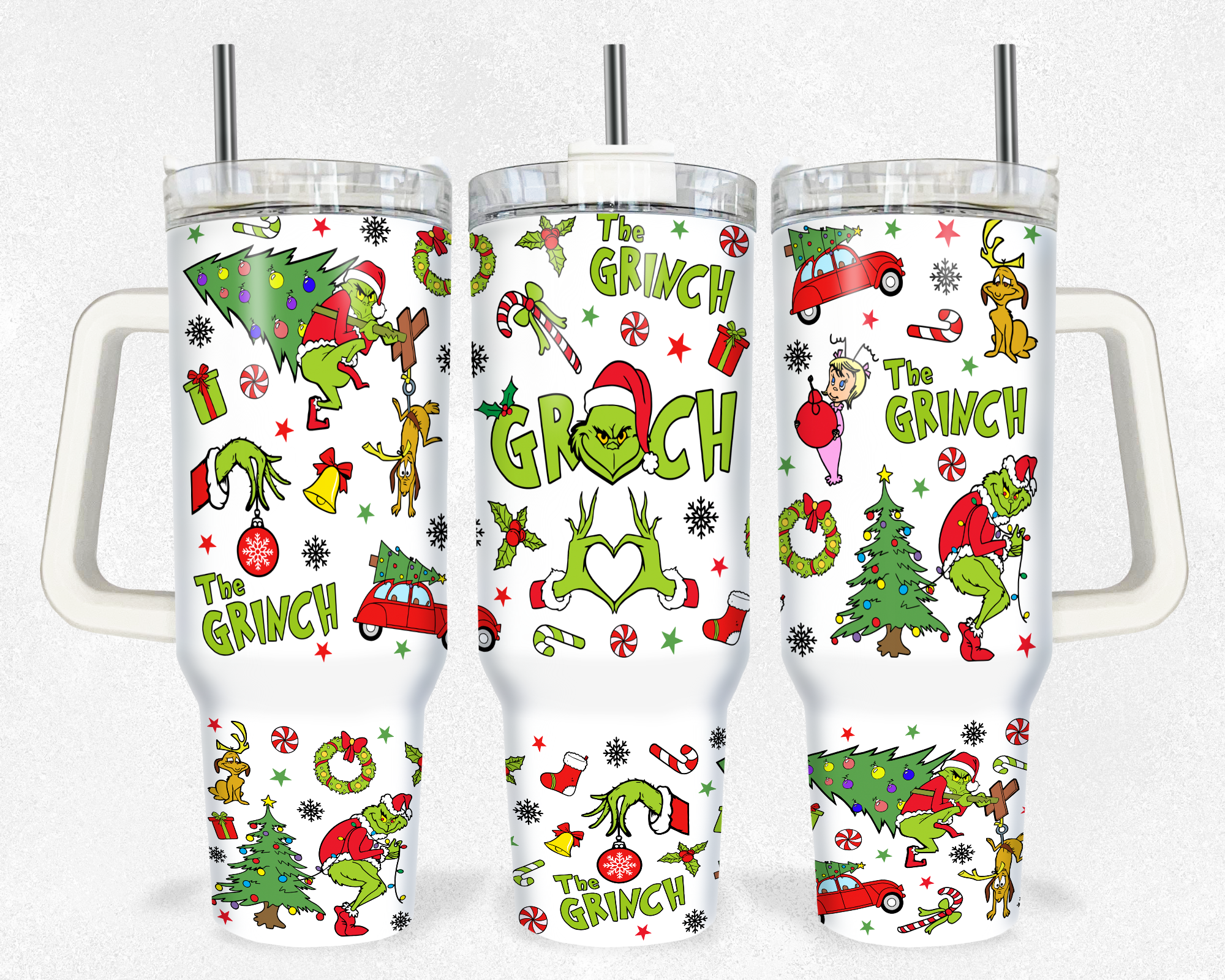 Festive Grinch Tumbler with Handle & Straw - Perfect Holiday Gift