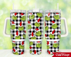 Festive Grinch Holiday Tumbler with Handle - Insulated & Cheerful