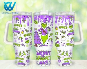 Festive Grinch Christmas Tumbler with Handle - 40oz Insulated Cup