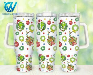 Festive Grinch Holiday Tumbler - Insulated Travel Mug with Lid & Straw