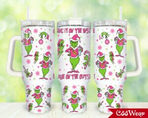 Festive Grinch Christmas Tumbler with Handle - Holiday Cheer Mug