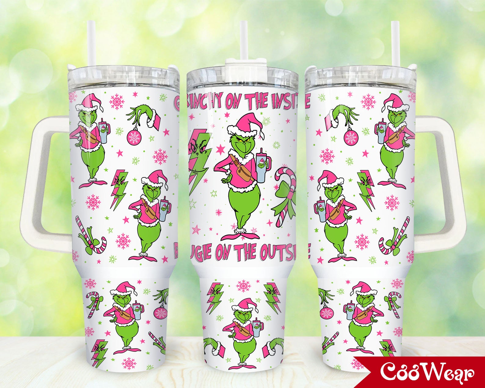 Festive Grinch Christmas Tumbler with Handle - Holiday Cheer Mug