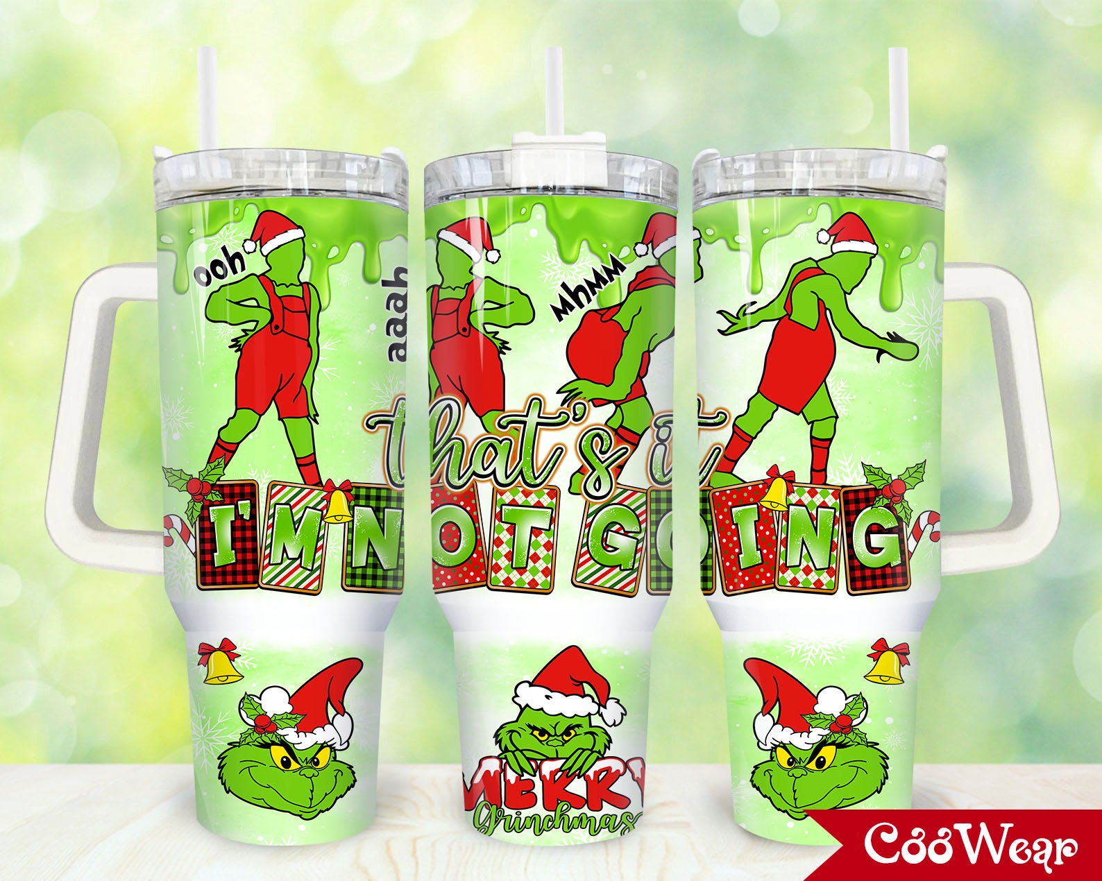 Festive Grinch Christmas Tumbler – Double-Walled Insulated Mug with Straw