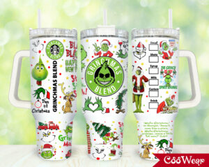 Festive Grinchmas Blend Tumbler Mug - 40oz Insulated Travel Cup with Straw