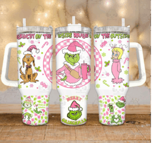 Festive Grinch Christmas Tumbler - Double-Wall Insulated Mug with Straw