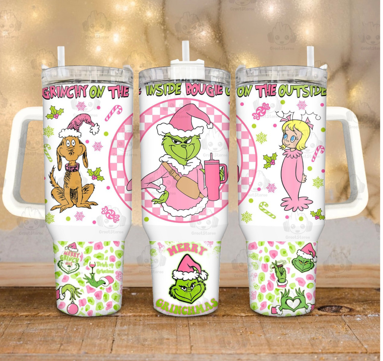 Festive Grinch Christmas Tumbler - Double-Wall Insulated Mug with Straw