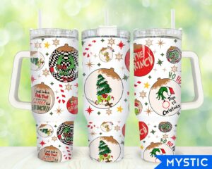Festive Grinch Christmas Tumbler - Double Wall Insulated Mug with Handle