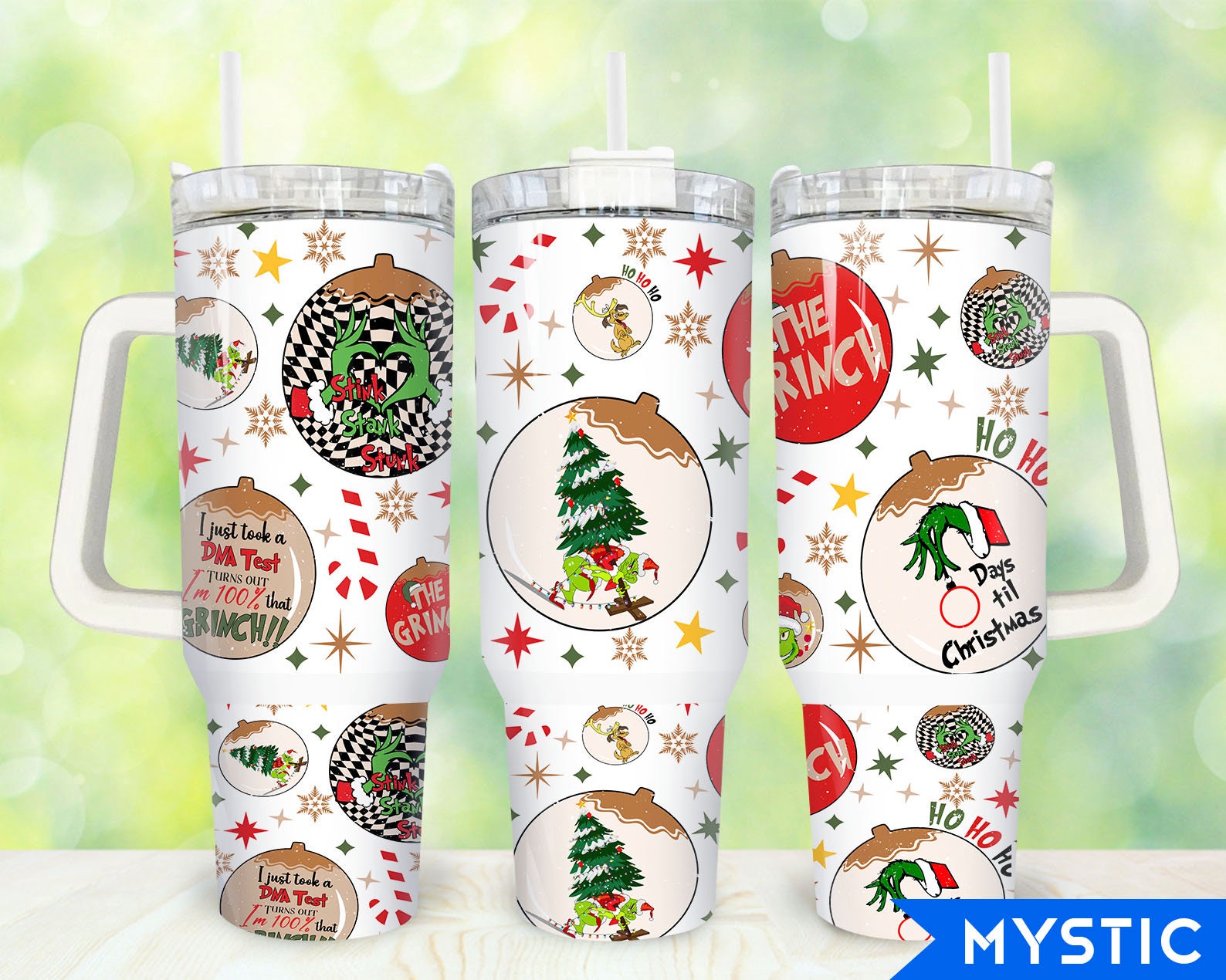 Festive Grinch Christmas Tumbler - Double Wall Insulated Mug with Handle
