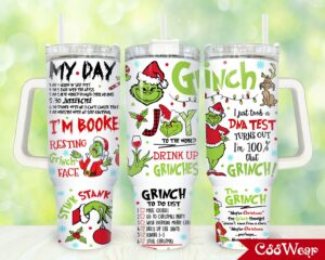 Funny Grinch Christmas Tumbler - Holiday Cheer Mug with Lid & Straw