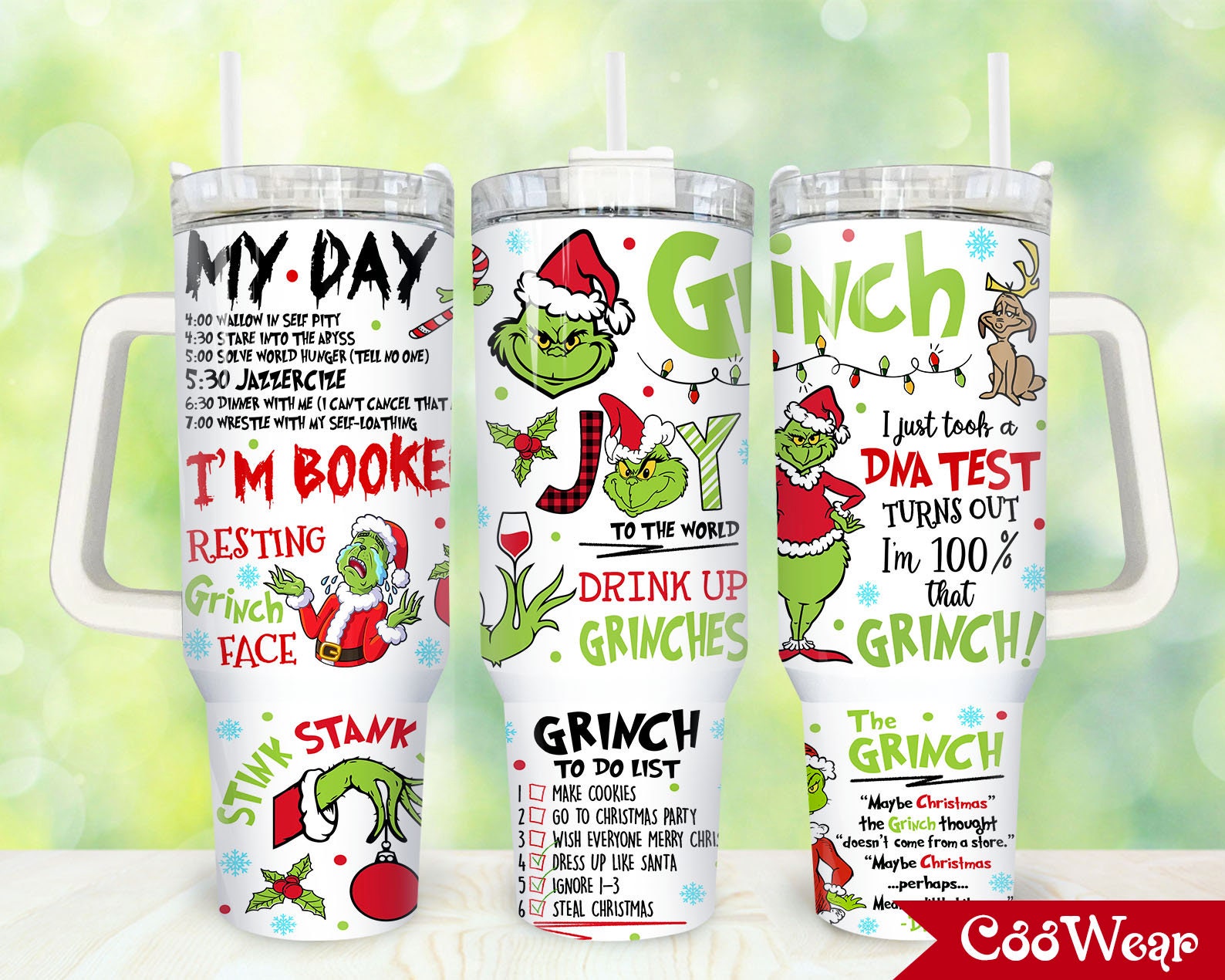 Funny Grinch Christmas Tumbler - Holiday Cheer Mug with Lid & Straw