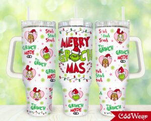 Festive Grinch Christmas Tumbler – Insulated Holiday Drinkware with Handle